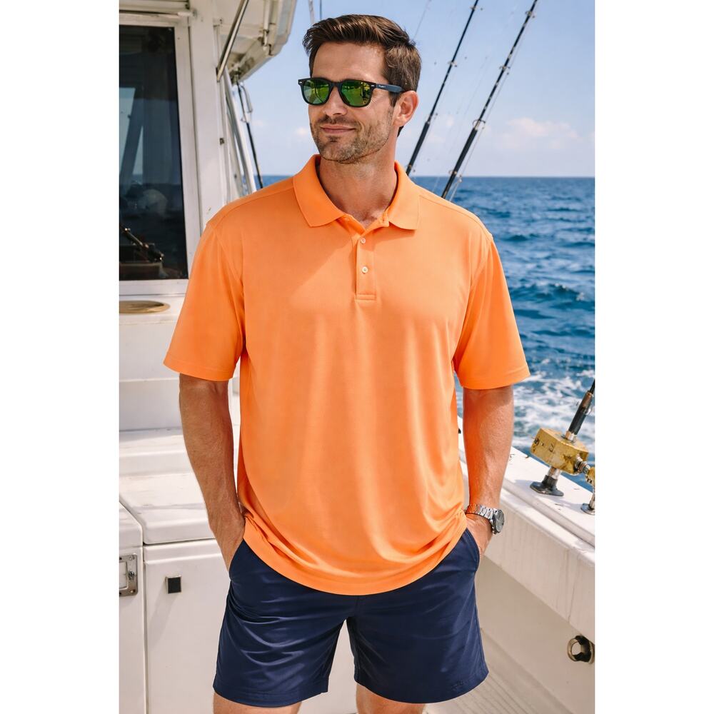 Bass Pro World Wide Sportsman Orange Polo 2XL XXL Fishing Shirt Vented PFG Mesh